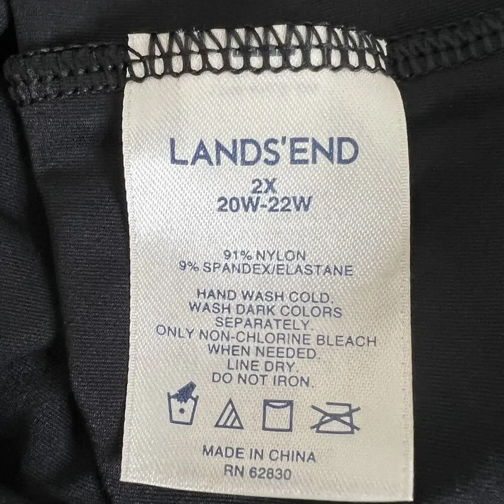 Lands End Womens Swim Cover Up Tunic Embroidered Long Sleeve 2X Black